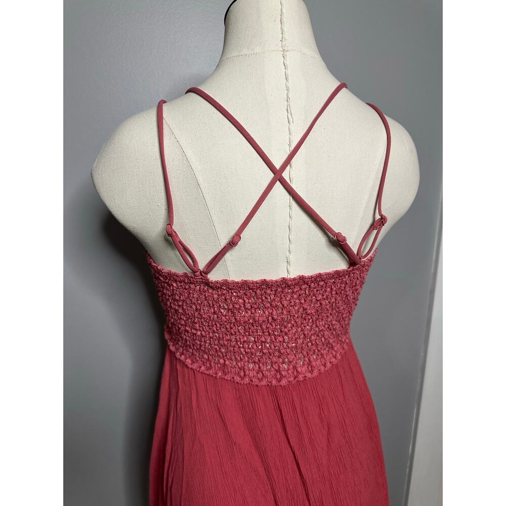 Zenana Dusty Pink Crochet Lace Ruffled Hem Cami Mini Dress Double Strap Large - Picture 2 of 14
